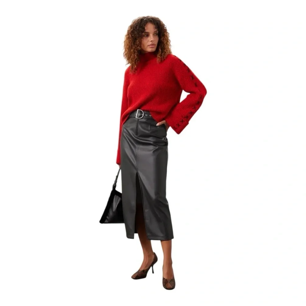 Ashley Park Faux Leather Midi Skirt Size 2 Small